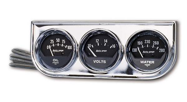 GAUGE CONSOLE, OILP/WTMP/VOLT, 2-1/16", 100 PSI/280 F/16V, BLK DIAL, CHROM